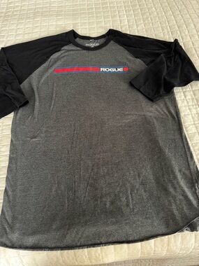 Rogue Men's Charcoal Gray & Black Raglan Tee with Red Accent NWOT